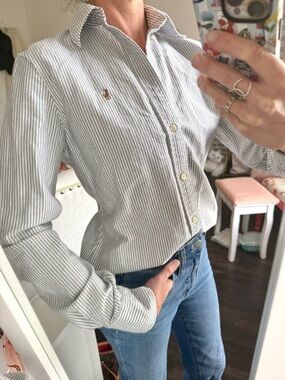 Ralph Lauren Light Blue & White Striped Cotton Button-Down Shirt